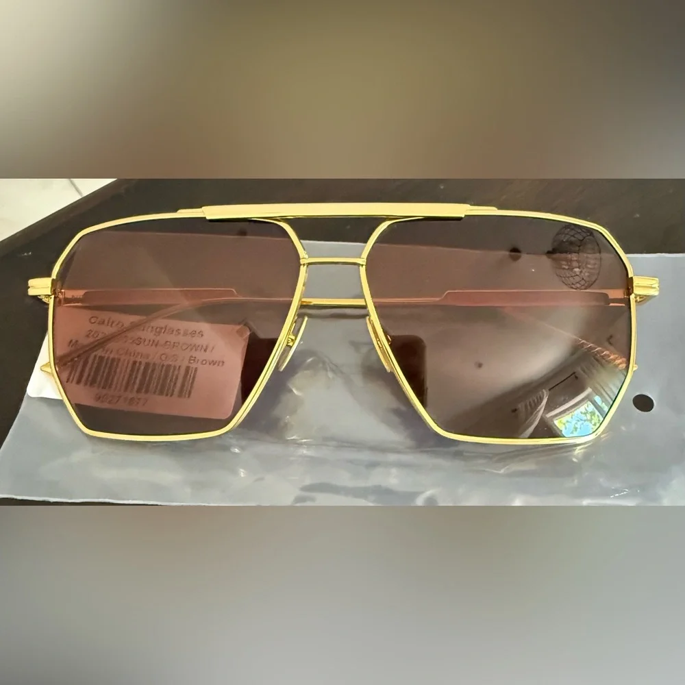 Bottega veneta Light Ribbon Pilot Sunglasses in Shiny Gold & Solid Warm Brown - Picture 8 of 8